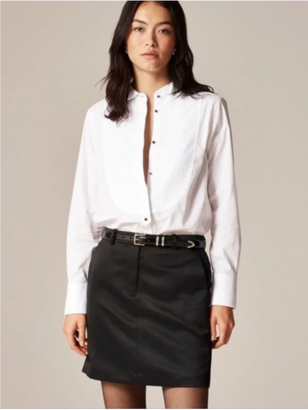 J. Crew Jules tuxedo shirt in cotton poplin white